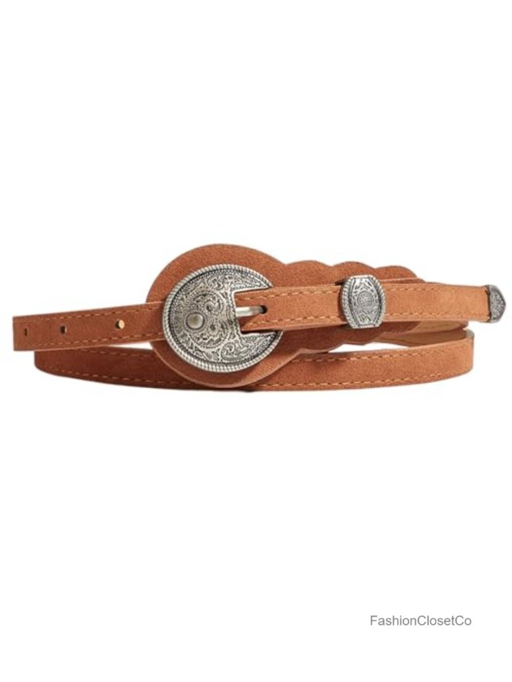 Faux Leather Western Concho Belt Skinny Waist Adjustable Boho